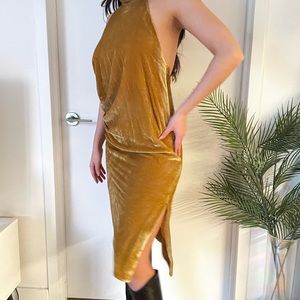 Velvet Open Back Halter Midi Dress